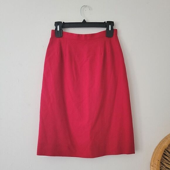 100% Wool Pencil Skirt Red 6 - Picture 1 of 7